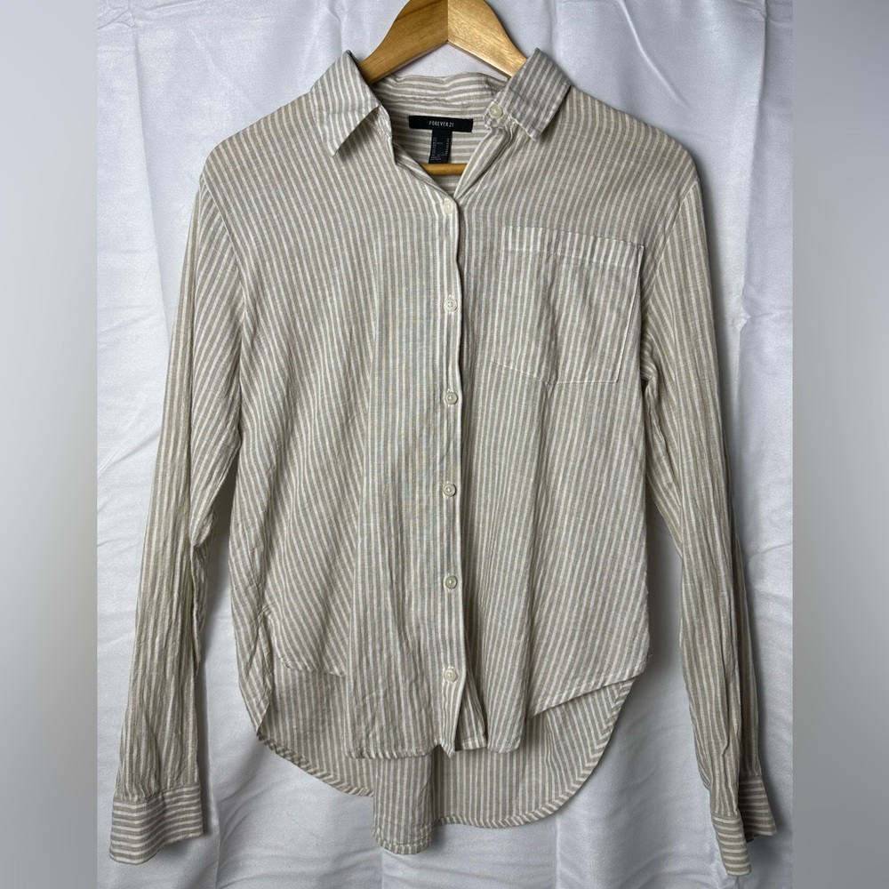Forever 21 Cream/White Striped Button Down Shirt